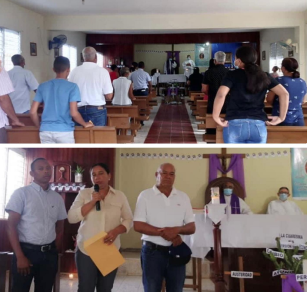 La Junta Municipal de Cana Chapetón entrega aporte económica a Iglesia 
